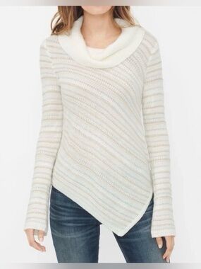 Asymmetrical Cowl Neck Striped Women's Sweater